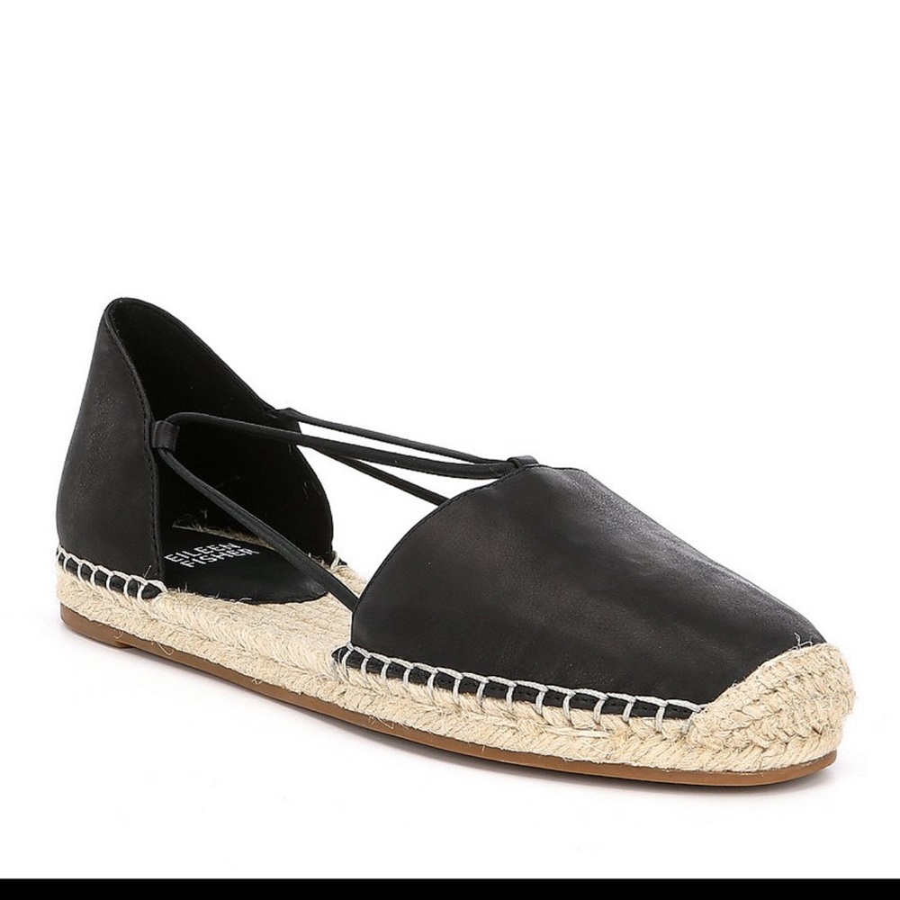 Eileen Fisher Espadrille Black Leather Flats